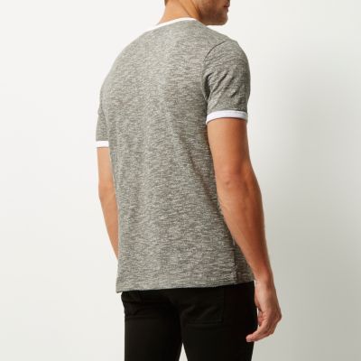 Grey contrast neck trim slim fit t-shirt